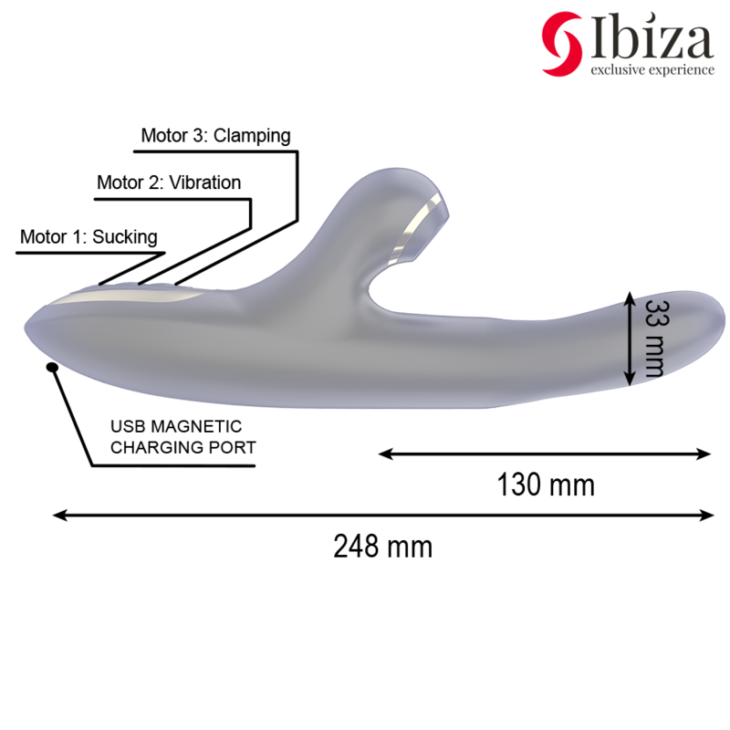 IBIZA - VIBRADOR HI-TECH RABITT POR ONDAS CLITORIALES Y DOBLE PINCHING NEGRO