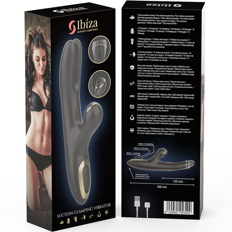 IBIZA - VIBRADOR HI-TECH RABITT POR ONDAS CLITORIALES Y DOBLE PINCHING NEGRO