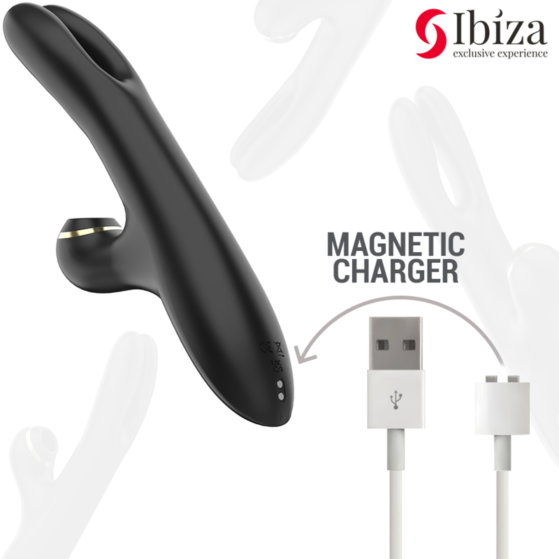 IBIZA - VIBRADOR HI-TECH RABITT POR ONDAS CLITORIALES Y DOBLE PINCHING NEGRO